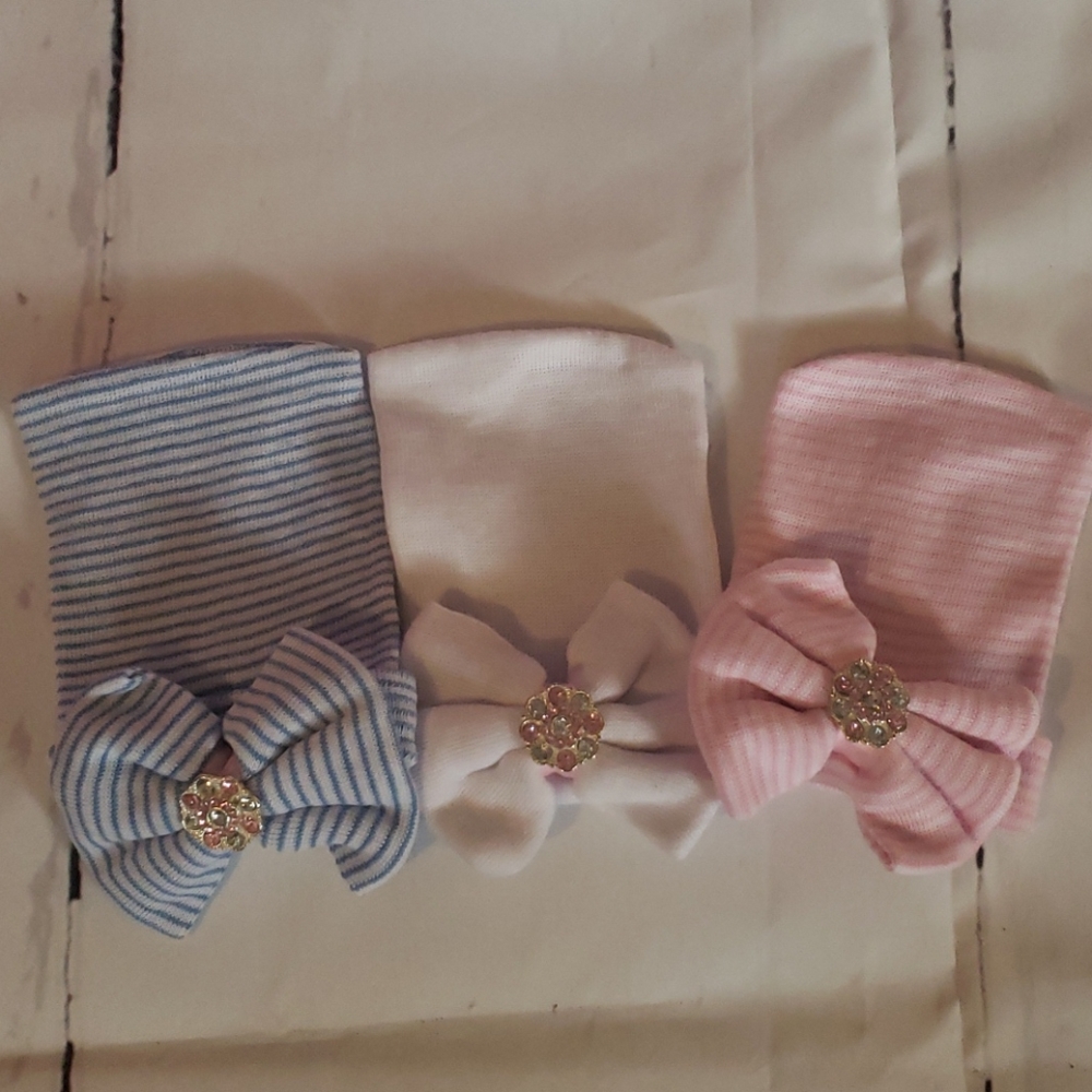 Adorable embellished newborn baby hats